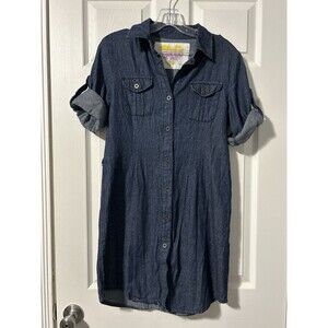 Derek Heart Roll Tab Sleeve Button Down Denim Shirt Dress Juniors Size Medium